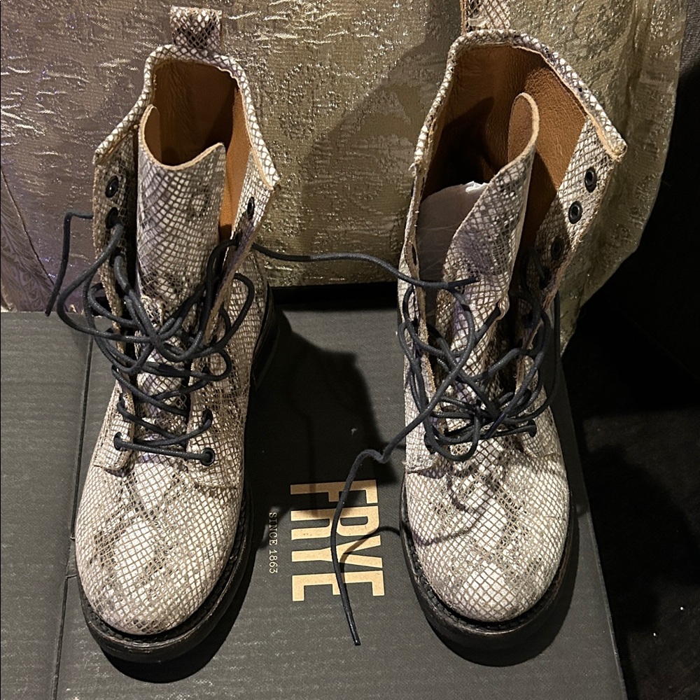 Frye Snakeskin Patterned Lace-Up Boots